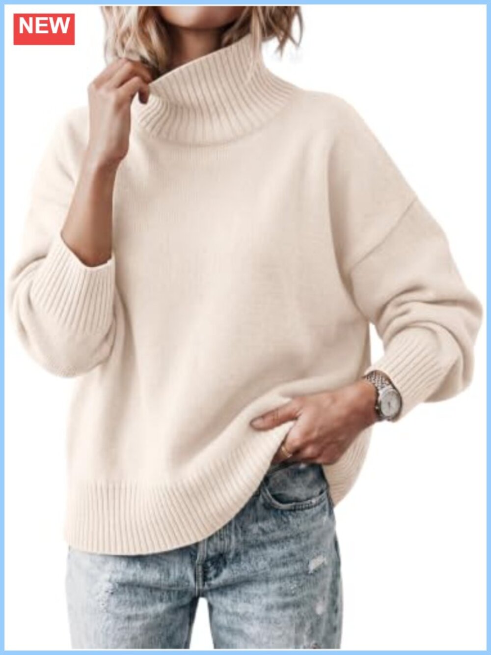 Oversized Turtleneck Sweater Soft Ribbed Knit Pullover Cozy Fall Winter